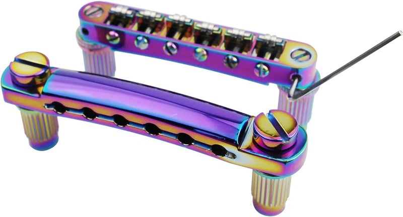 guyker Guitar Tune-O-Matic Bridge and Stop Bar Tailpiece Combo Replacement Compatible with LP SG EPI 6 String Electric Guitar(GS001 + GM005, Chameleon Rainbow) - Image 1